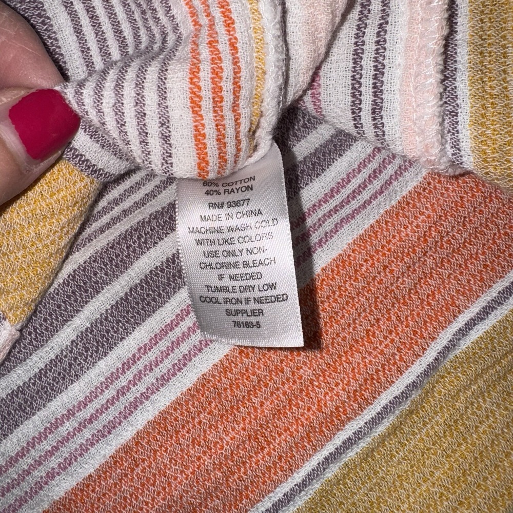 a.n.a Woman Large Shirt Rainbow Striped Tassels Pleated Long Sleeve Blouse Boho - Picture 14 of 14